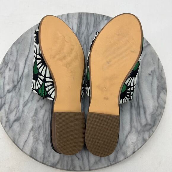 Soft Surroundings Womens 8 Slides Green Black Floral Open Toe Low Block Heel - Picture 8 of 12